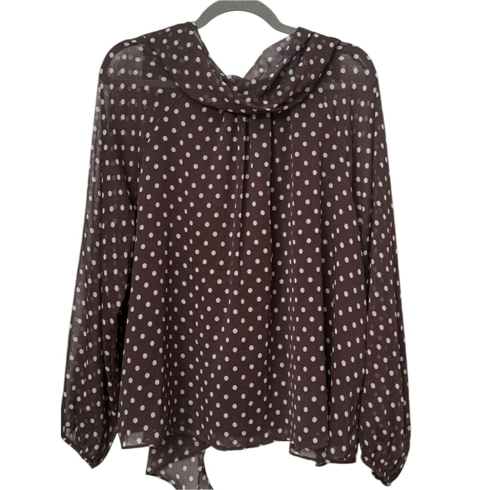 ZARA Long Sleeve Brown Polka Dot Bow Neck Flowy Blouse Lined Top. XL. NEW. - Picture 5 of 10